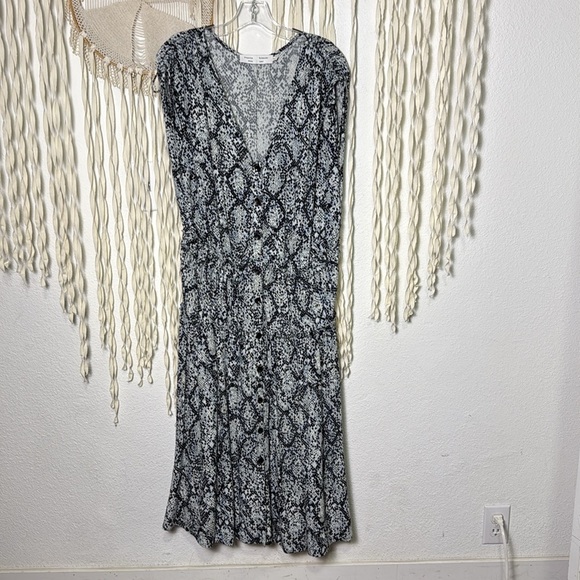 Proenza Schouler | White Label Black Blue Snak Print Button Front Midi Dress 12 - Picture 2 of 12
